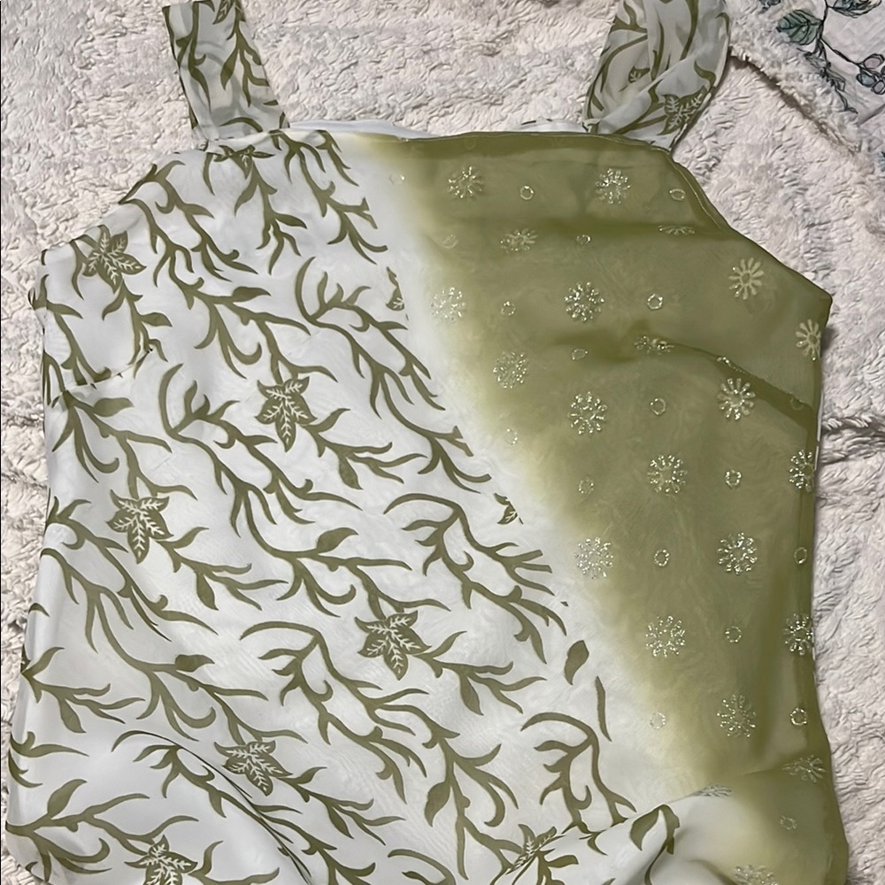 Green and white y2k style dress